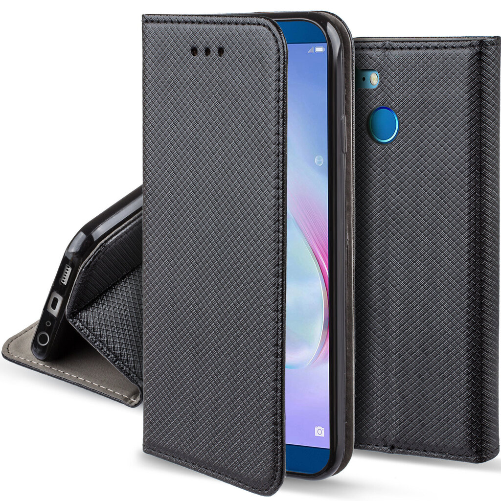 Moozy Klapiga Ümbris Huawei Honor 9 Lite, Must - Magnetilise Klapiga Ümbris Koos Kaardi- ja Telefonihoidjaga hind ja info | Telefoni kaaned, ümbrised | kaup24.ee