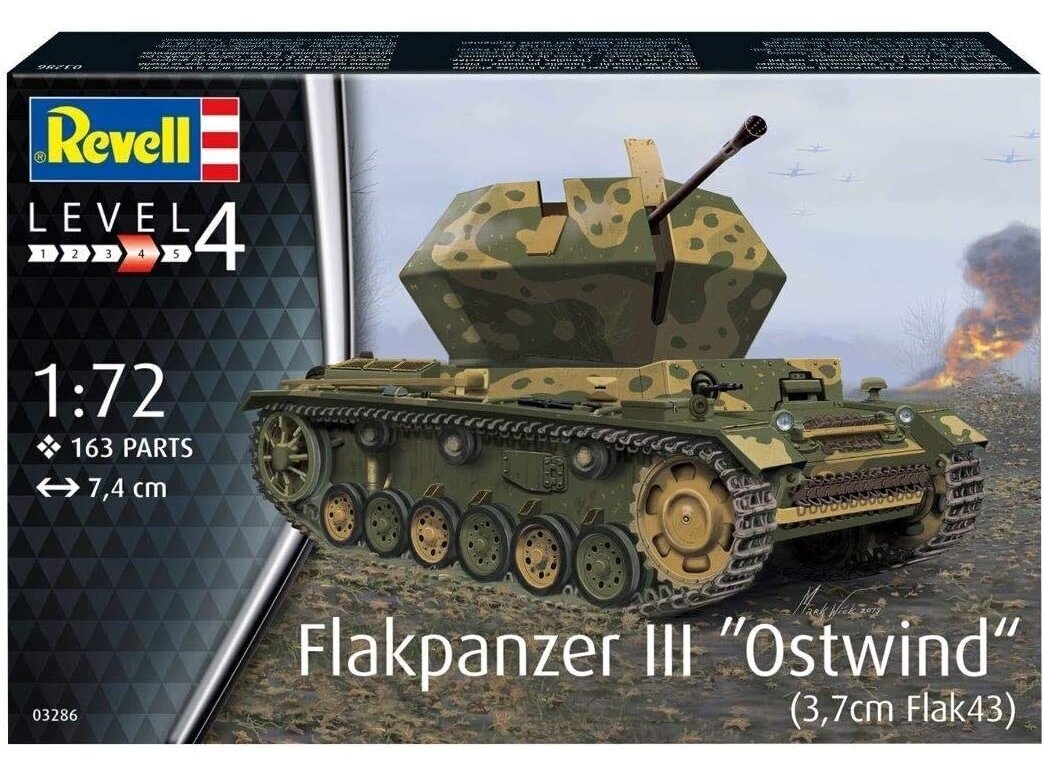 Revell - Flakpanzer III"Ostwind" (3,7 cm Flak 43), 1/72, 03286 цена и информация | Klotsid ja konstruktorid | kaup24.ee