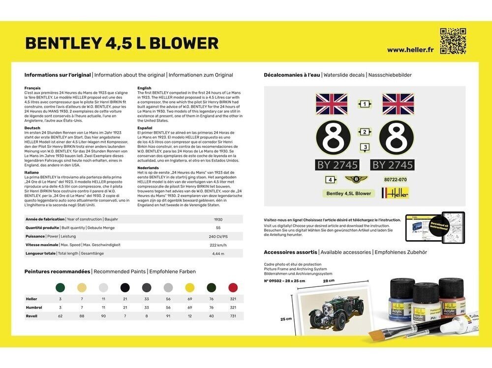 Heller - Bentley 4.5 L Blower mudeli komplekt, 1/24, 56722 hind ja info | Klotsid ja konstruktorid | kaup24.ee