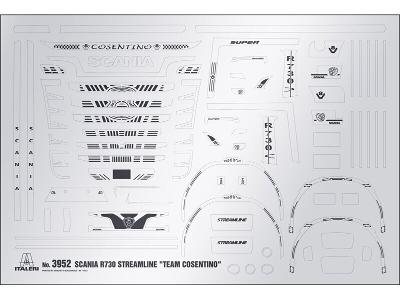 Italeri - Scania R730 Streamline 4×2 Show Trucks Super Decal — Chromed Adhesive Sheet, 1/24, 3952 цена и информация | Klotsid ja konstruktorid | kaup24.ee