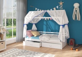 Кровать ADRK Furniture Rose 90x200 см с балдахином, белая/синяя цена и информация | Детские кровати | kaup24.ee