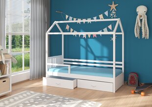 Кровать ADRK Furniture Rose 80x190 см с балдахином и боковой защитой, белая/синяя цена и информация | Детские кровати | kaup24.ee
