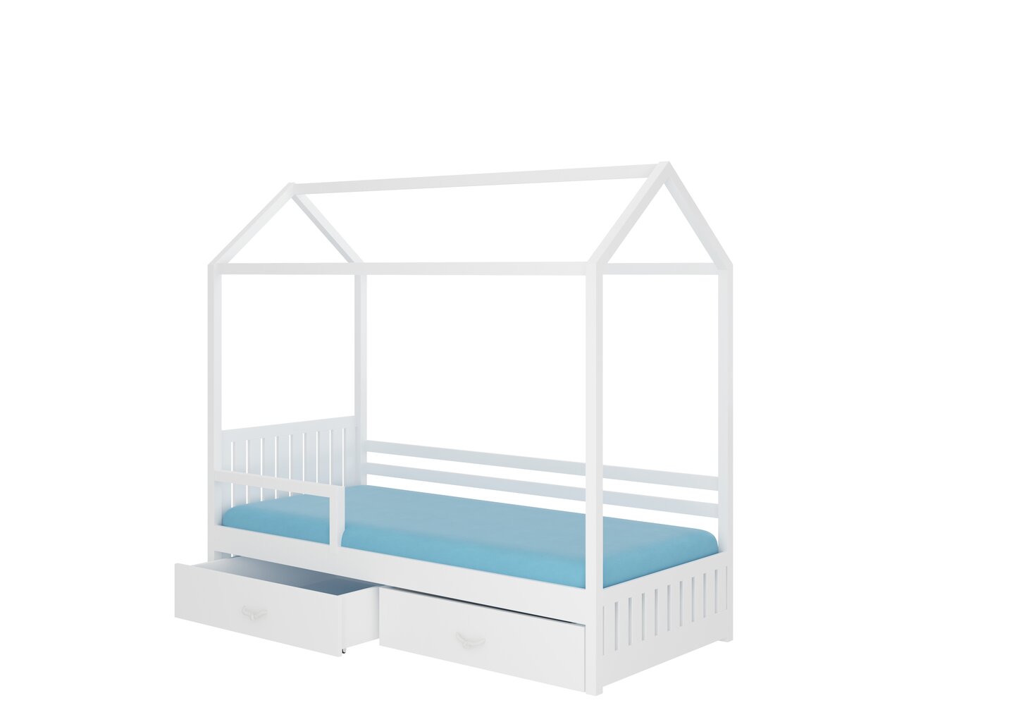 Voodi ADRK Furniture Rose 90x200 cm katuse ja küljekaitsega, valge/sinine цена и информация | Lastevoodid | kaup24.ee
