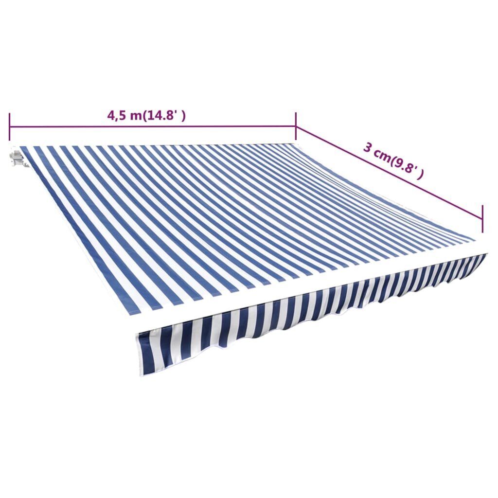 vidaXL varikatuse riie, sinine ja valge, 450 x 300 cm hind ja info | Päikesevarjud, markiisid ja alused | kaup24.ee