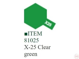 Краска Tamiya - X-25 Clear green, 10 мл цена и информация | Принадлежности для рисования, лепки | kaup24.ee