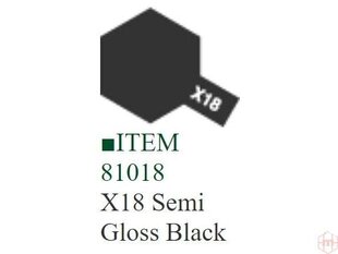 Краска Tamiya - X-18 Semi gloss black, 10 мл цена и информация | Принадлежности для рисования, лепки | kaup24.ee