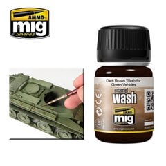 AMMO MIG - DARK BROWN WASH FOR GREEN VEHICLES, 35ml, 1005 hind ja info | Kunstitarbed, voolimise tarvikud | kaup24.ee