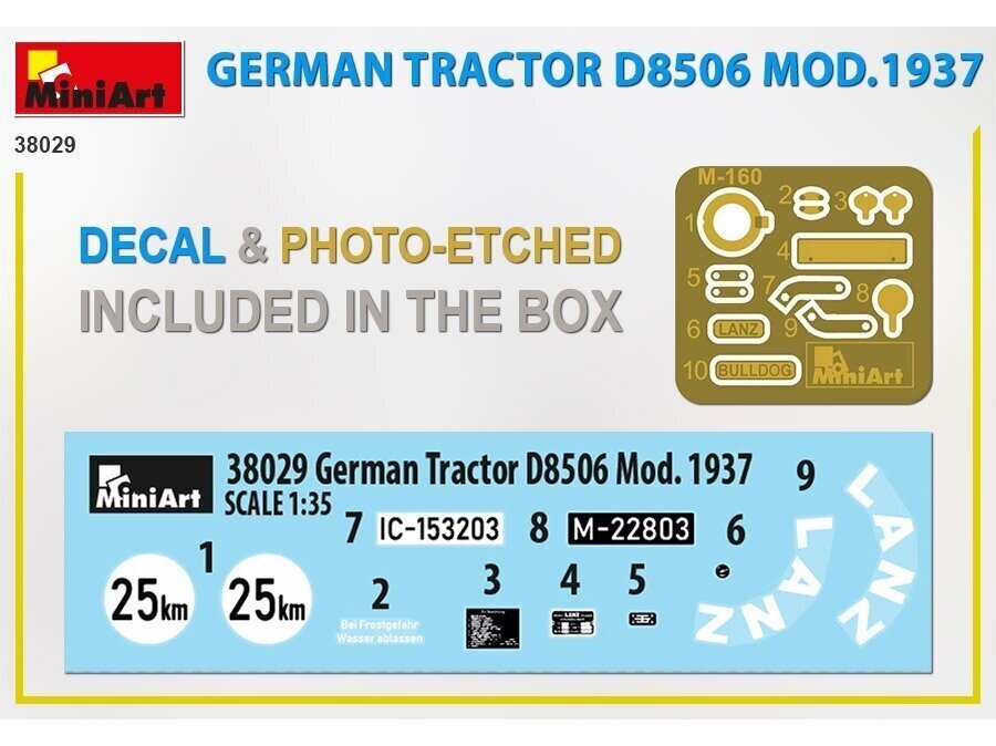 Miniart - German Tractor D8506 Mod.1937, 1/35, 38029 hind ja info | Klotsid ja konstruktorid | kaup24.ee