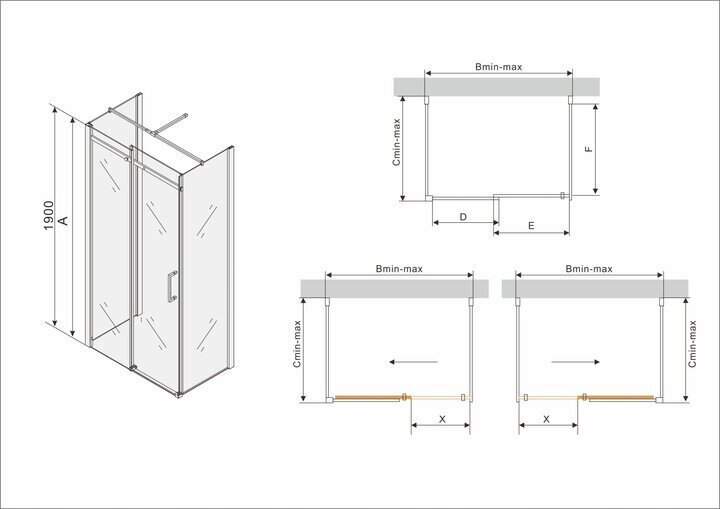 3-seinaga dušikabiin Mexen Omega, 8 mm, 140x80,90,100 cm hind ja info | Dušikabiinid | kaup24.ee