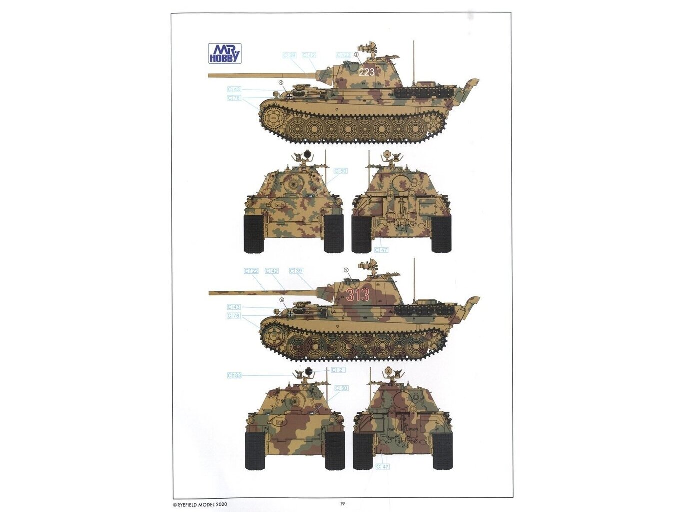 Konstruktor Rukkipõllu mudel - Saksa keskmine tank Sd.Kfz.171 Panther Ausf. F töötava rajaga, Kw.K L/70 & Kw.K L/100, 1/35, RFM-5045, 8+ hind ja info | Klotsid ja konstruktorid | kaup24.ee