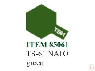 Аэрозольная краска Tamiya - TS-61 NATO green, 100 мл цена и информация | Принадлежности для рисования, лепки | kaup24.ee