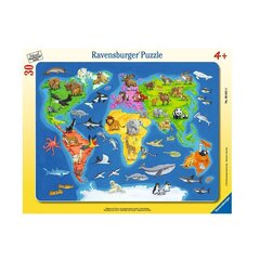 Pusle Ravensburger, 30 tk, maailmakaart loomadega цена и информация | Пазлы | kaup24.ee