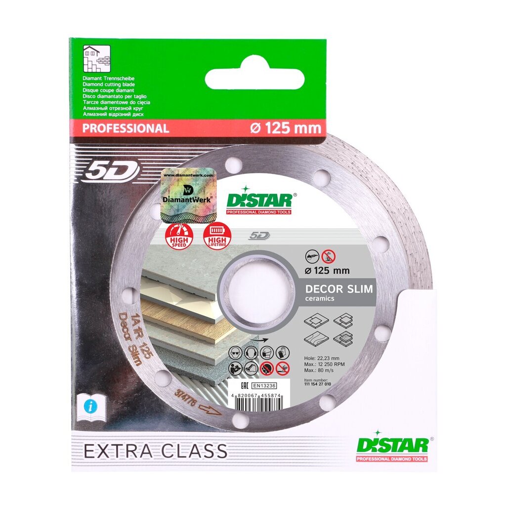 Teemantlõikeketas Distar Decor Slim 5D 125 mm hind ja info | Käsitööriistad | kaup24.ee
