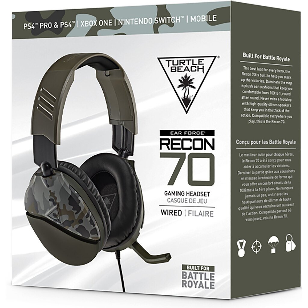 Juhtmega mänguri kõrvaklapid Turtle Beach Recon 70 - Green Camouflage (All Consoles, PC) hind ja info | Kõrvaklapid | kaup24.ee