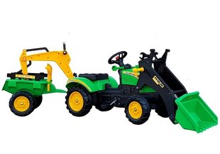 Педалями движимый трактор с прицепом и 2 ковшами Benson, зеленый цена и информация | Игрушки для мальчиков | kaup24.ee