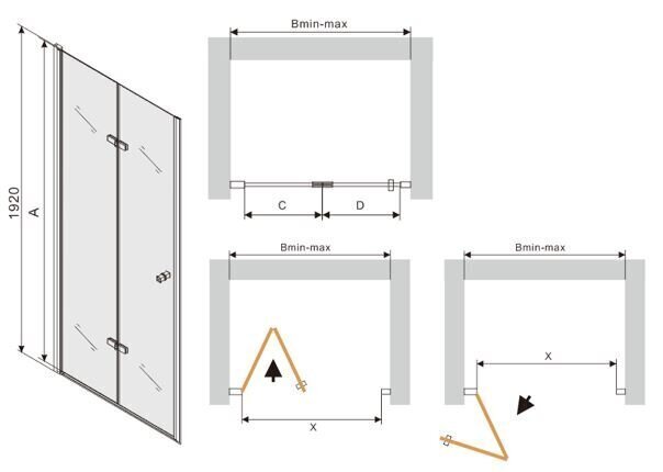 Dušiuksed Mexen Lima 70,80,90,100x190 cm, kuldne hind ja info | Dušikabiinide uksed ja seinad | kaup24.ee