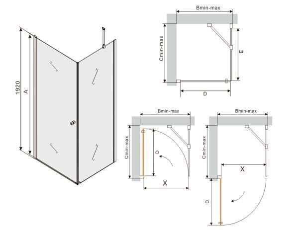 Dušikabiin Mexen Pretoria 70x70,80,90,100 cm, gold цена и информация | Dušikabiinid | kaup24.ee