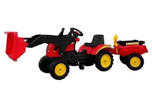 Педалями движимый трактор с прицепом и ковшом Herman 165 см, красный цена и информация | Игрушки для мальчиков | kaup24.ee