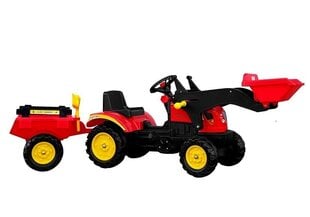 Педалями движимый трактор с прицепом и ковшом Herman 165 см, красный цена и информация | Игрушки для мальчиков | kaup24.ee