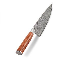 Японский нож из дамасской стали Oleio Zayiko Ju, коричневый цена и информация | Ножи и аксессуары для них | kaup24.ee