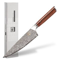 Японский нож из дамасской стали Oleio Zayiko Ju, коричневый цена и информация | Ножи и аксессуары для них | kaup24.ee