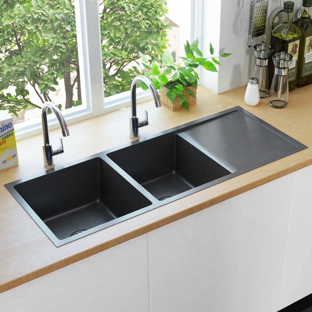 vidaXL käsitsi valmistatud köögivalamu, must, roostevaba teras hind ja info | Köögivalamud | kaup24.ee