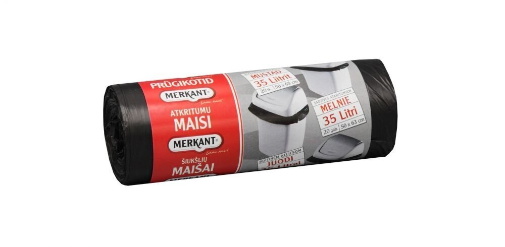 Prügikotid Merkant 35 L mustad 20 tk/rullis HD цена и информация | Prügikotid | kaup24.ee