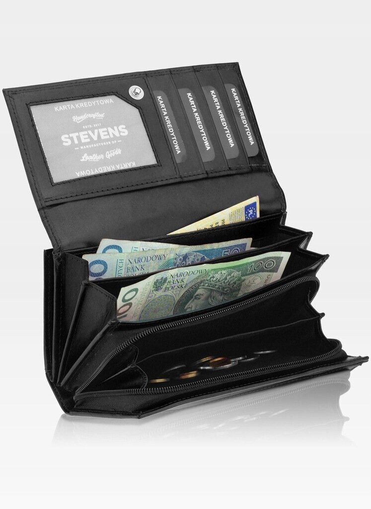 Naiste nahast rahakott Stevens P37B, must hind ja info | Naiste rahakotid | kaup24.ee