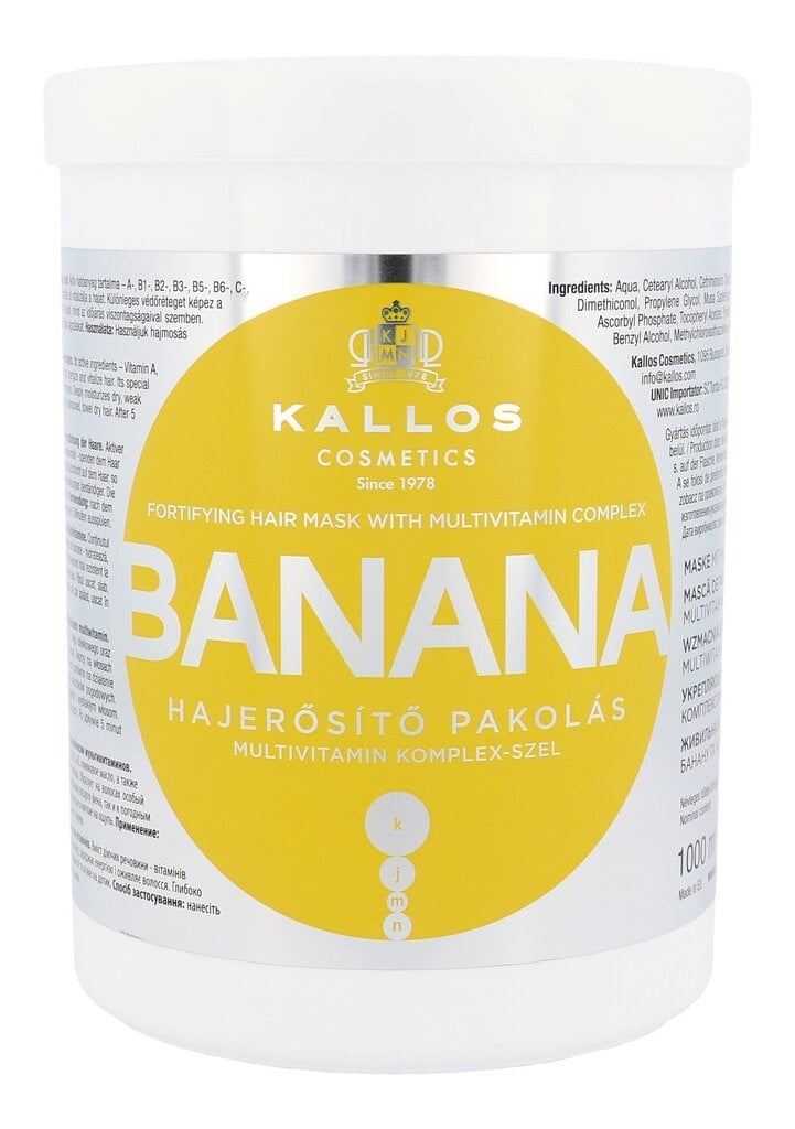 Taastav juuksemask Kallos Banana Fortifying 1000 ml hind ja info | Maskid, õlid, seerumid | kaup24.ee