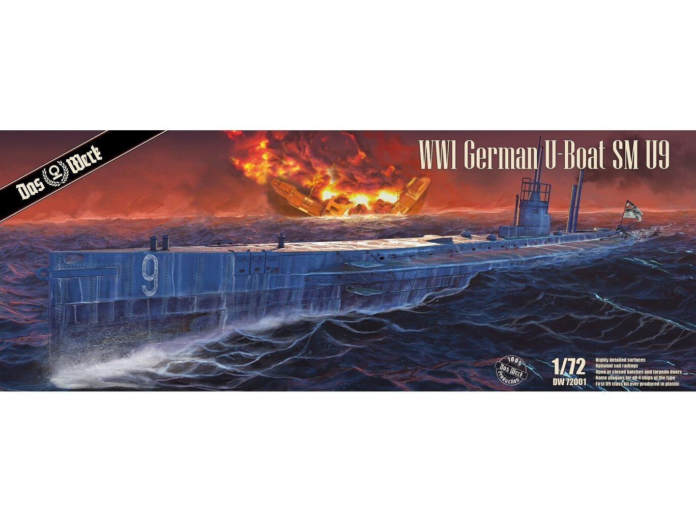 Das Werk - WWI German U-Boat SM U-9, 1/72, 72001 цена и информация | Klotsid ja konstruktorid | kaup24.ee