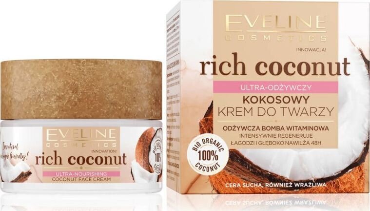 Toitev näokreem Eveline Rich Coconut, 50 ml hind ja info | Näokreemid | kaup24.ee
