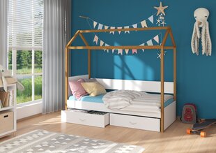 Кровать ADRK Furniture Otello 90x200 см с боковой защитой, белая/коричневая цена и информация | Детские кровати | kaup24.ee
