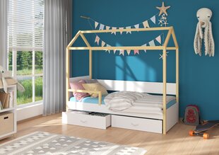 Кровать ADRK Furniture Otello 90x200 см с боковой защитой, белая/светло-коричневая цена и информация | Детские кровати | kaup24.ee