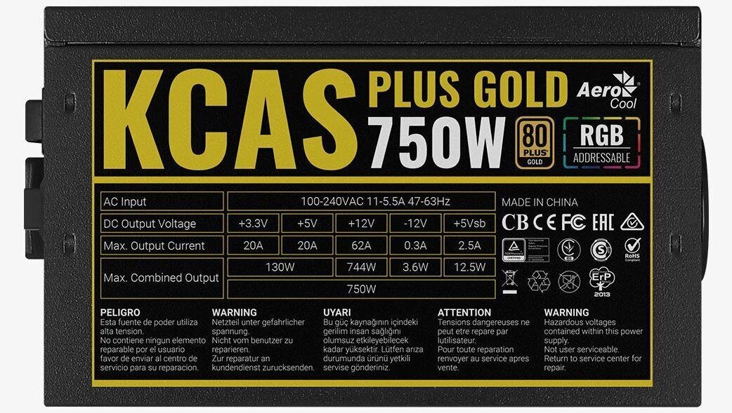 AeroCool PGS KCAS Plus 750W RGB 80 Plus Gold цена и информация | Toiteplokid (PSU) | kaup24.ee