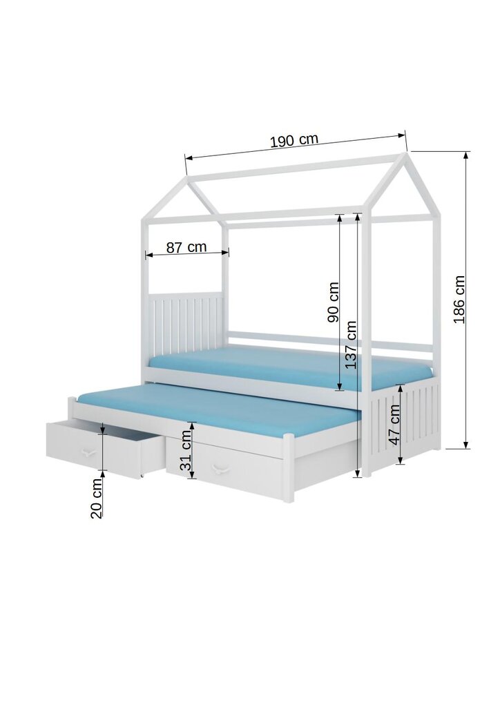 Voodi ADRK Furniture Jonasek 80x180cm, valge цена и информация | Lastevoodid | kaup24.ee