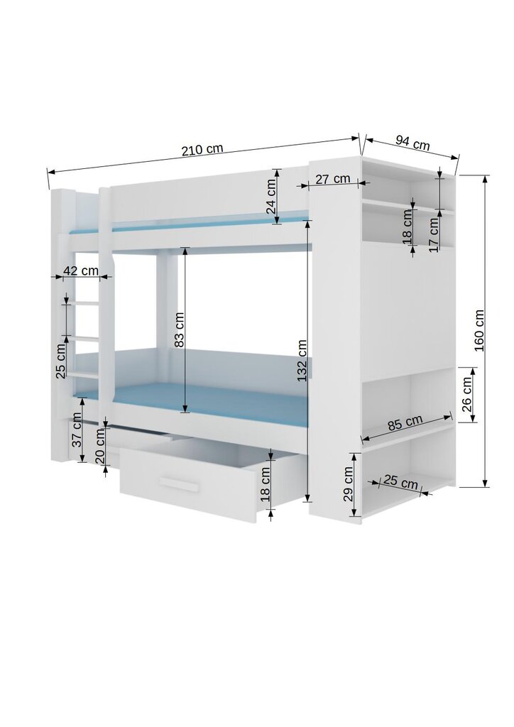 Voodi ADRK Furniture Garet 90x200cm, valge цена и информация | Lastevoodid | kaup24.ee