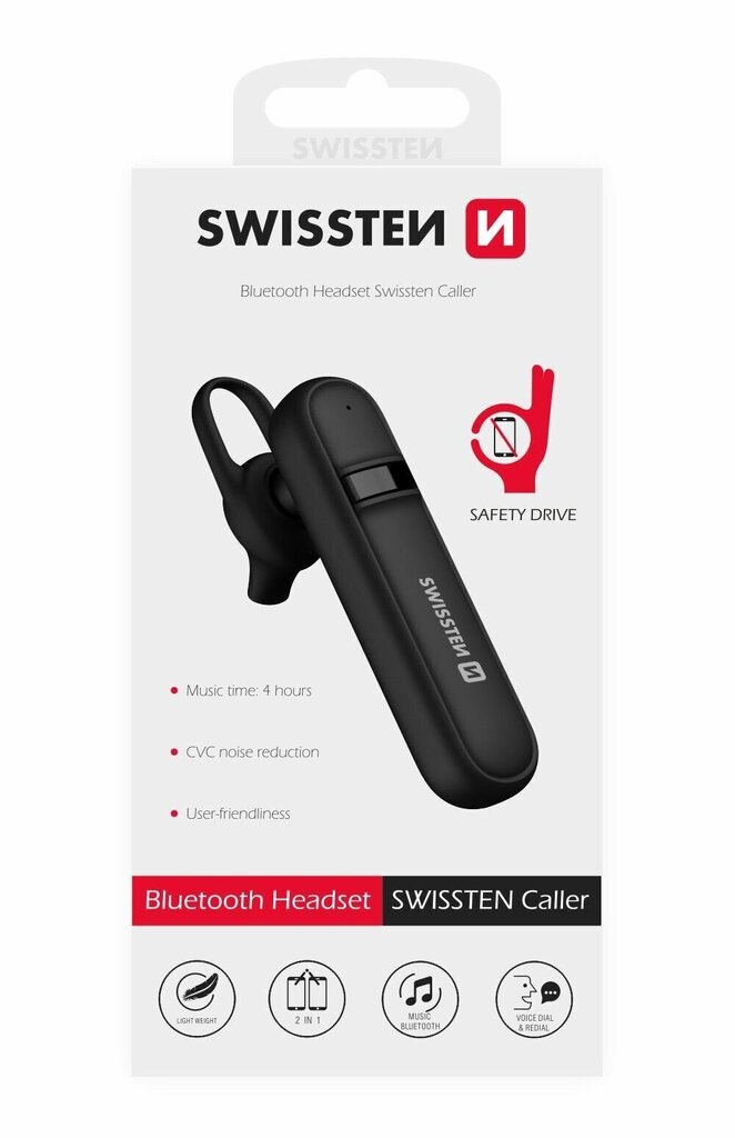 Swissten Caller Bluetooth 5.0 peakomplekt, Must hind ja info | Käed-vabad seadmed | kaup24.ee