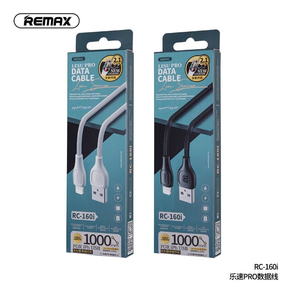 REMAX-kaabel USB iPhone Lightning 8-pin Lesu Pro 2,1A RC-160i valge hind ja info | Mobiiltelefonide kaablid | kaup24.ee