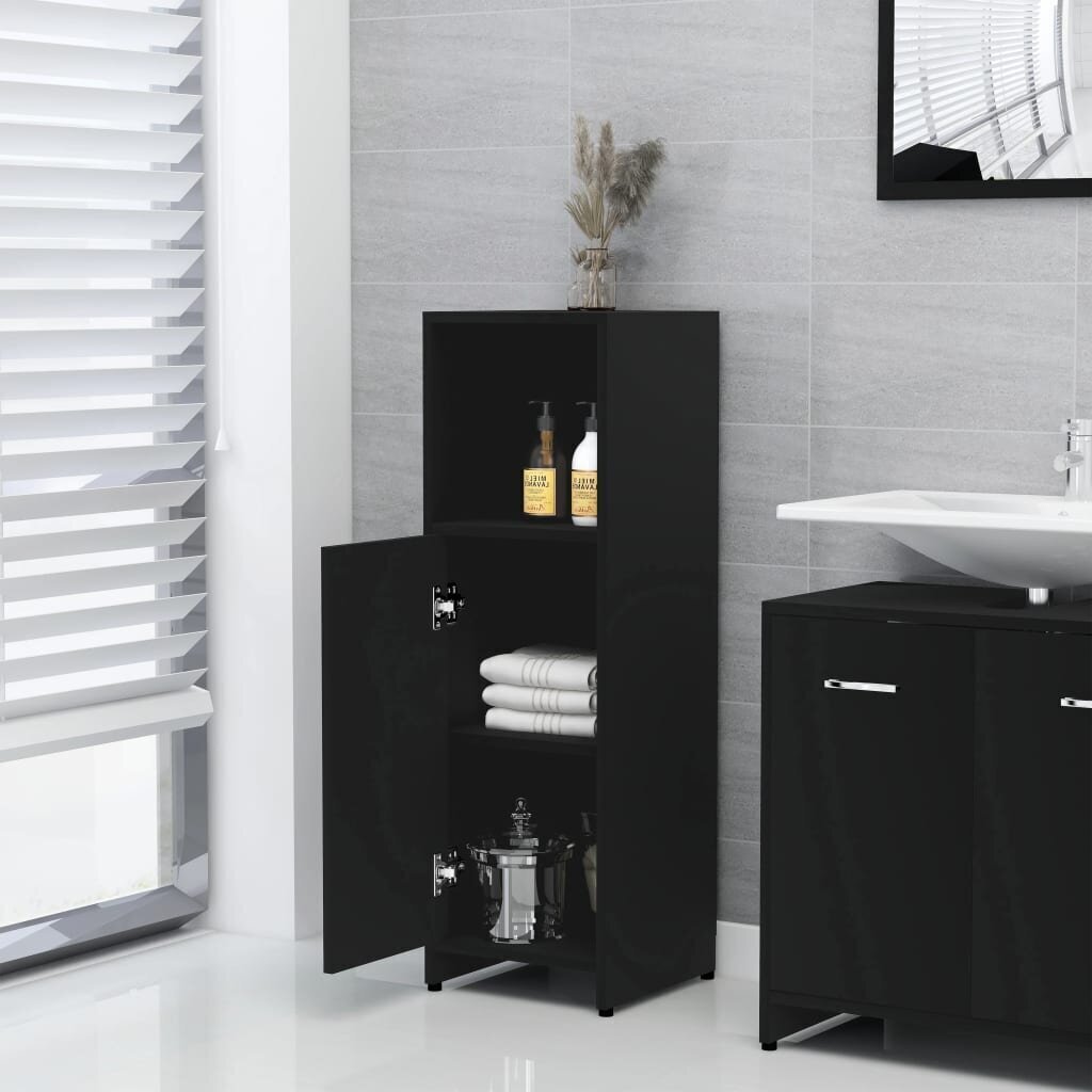 vidaXL 3-osaline vannitoamööbli komplekt, must, puitlaastplaat hind ja info | Vannitoa komplektid | kaup24.ee