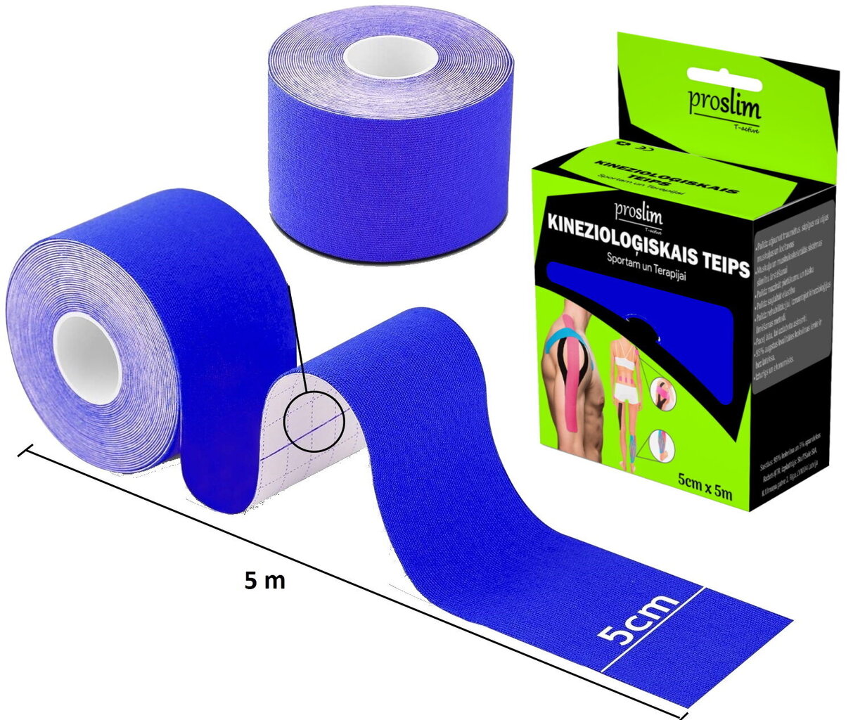 Kinesioloogiline teip ProSlim/T-active 5cm x 5m - sinine цена и информация | Liigesetoed ja -kaitsmed | kaup24.ee