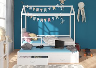 Кровать ADRK Furniture Jonasek с боковой защитой 80x180см, белая с синим балдахином цена и информация | Детские кровати | kaup24.ee