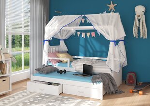 Кровать ADRK Furniture Jonasek с боковой защитой 80x180см, белая с синим балдахином цена и информация | Детские кровати | kaup24.ee