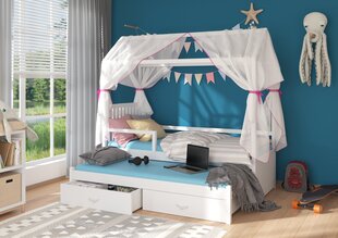 Кровать ADRK Furniture Jonasek с боковой защитой 80x180см, белая с розовым балдахином цена и информация | Детские кровати | kaup24.ee
