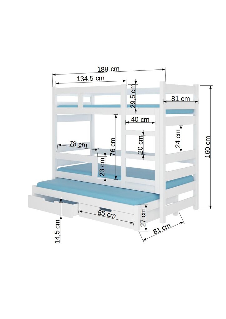 Voodi ADRK Furniture Karlo, hall hind ja info | Lastevoodid | kaup24.ee