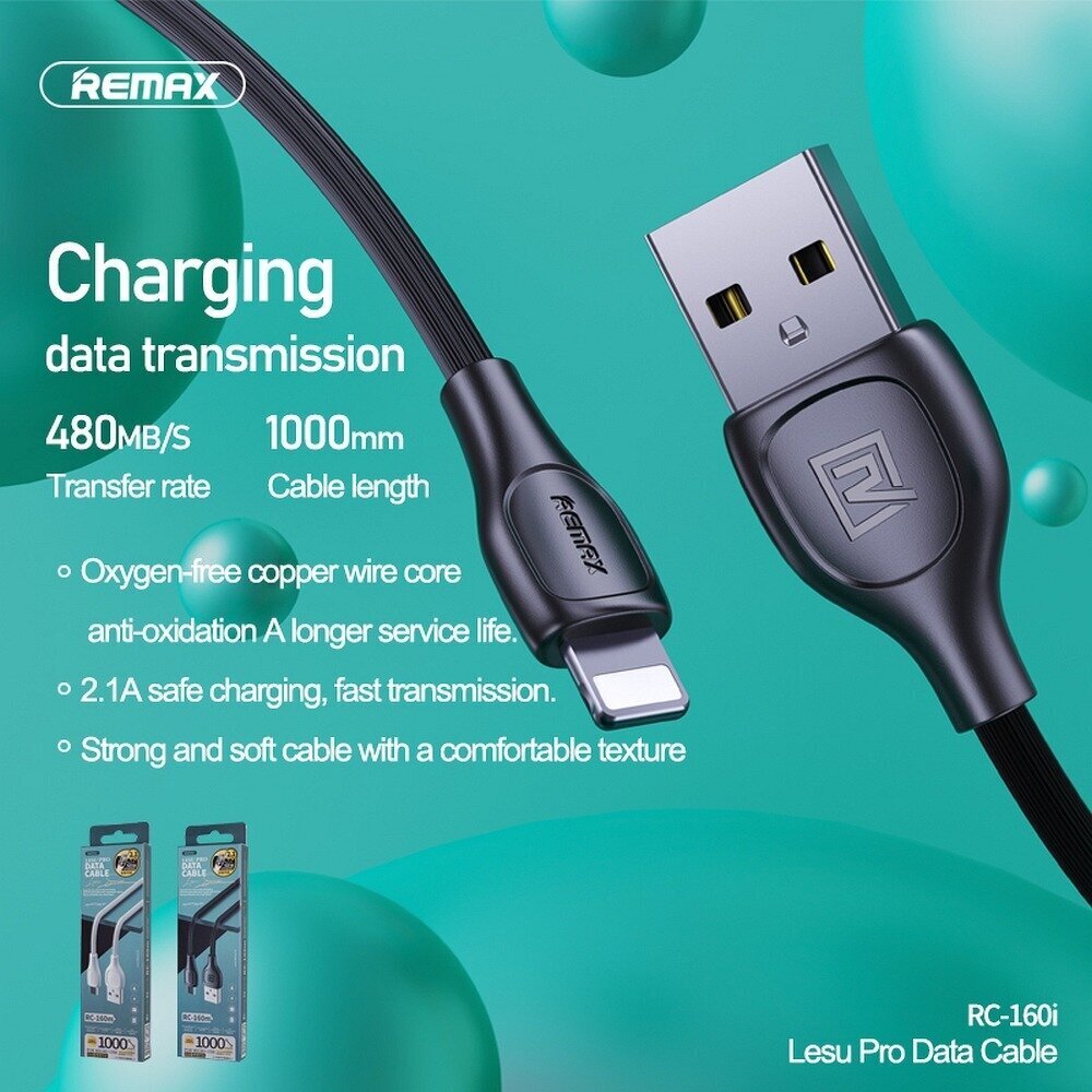 REMAX-kaabel USB iPhone Lightning 8-pin Lesu Pro 2,1A RC-160i must цена и информация | Mobiiltelefonide kaablid | kaup24.ee