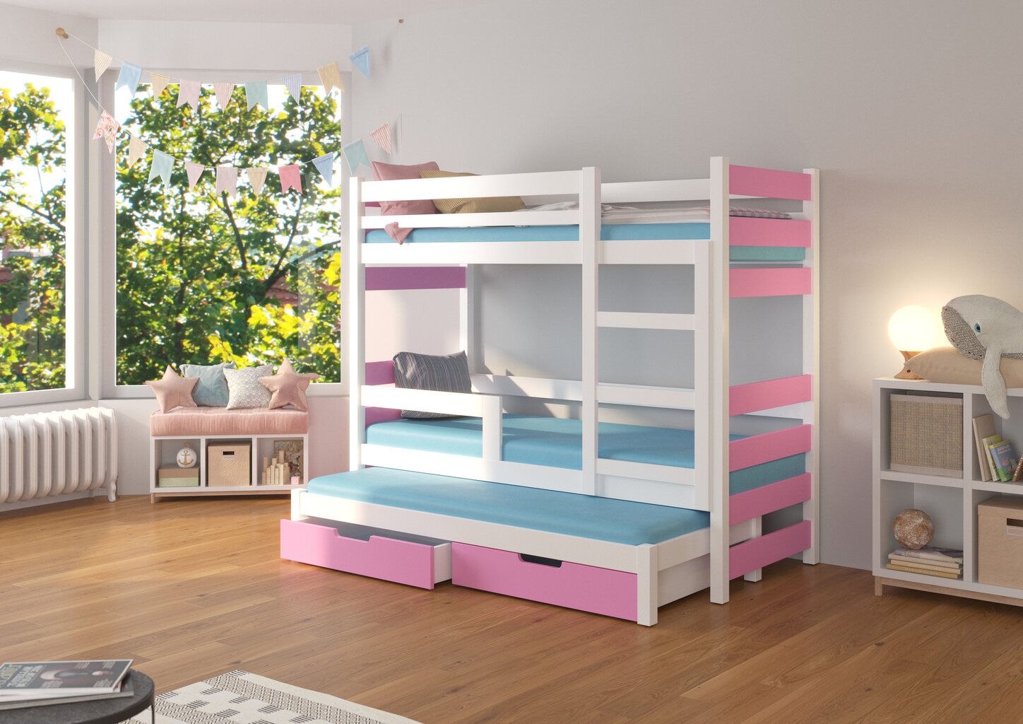 Voodi ADRK Furniture Karlo, valge/roosa hind ja info | Lastevoodid | kaup24.ee