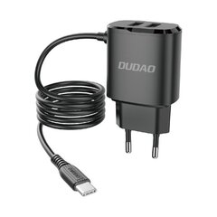 Бытовое зарядное устройство Dudao 2x USB, USB - Type C 12 Вт кабель черный (A2ProT черный) цена и информация | Зарядные устройства для телефонов | kaup24.ee