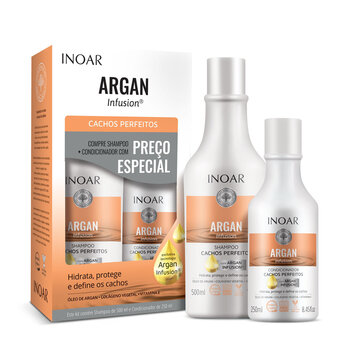 Laineliste ja lokkis juuste hoolduskomplekt INOAR Argan Infusion Perfect Curls Duo Kit: šampoon 500 ml + palsam 250 ml hind ja info | Šampoonid | kaup24.ee