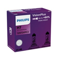 Автомобильная лампa PHILIPS VISION PLUS+60% H7 12V 60/55W PX26d C2 цена и информация | Автомобильная ксеноновая лампа D2R 6000К (Китай) | kaup24.ee