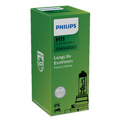 Автомобильная лампa PHILIPS H11 12V 55W PGJ19-2 LONG LIFE ECO 4X цена и информация | Автомобильная ксеноновая лампа D2R 6000К (Китай) | kaup24.ee